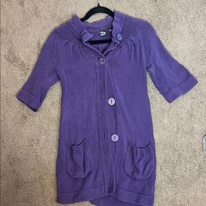 Saks Fifth Avenue Violet Cotton cardigan Sweater with small pockets